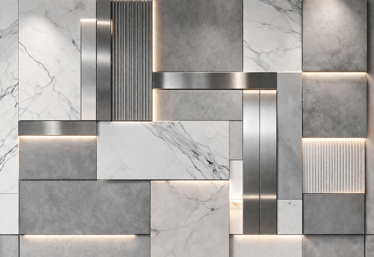 Marble & Metal Panel Wallpaper