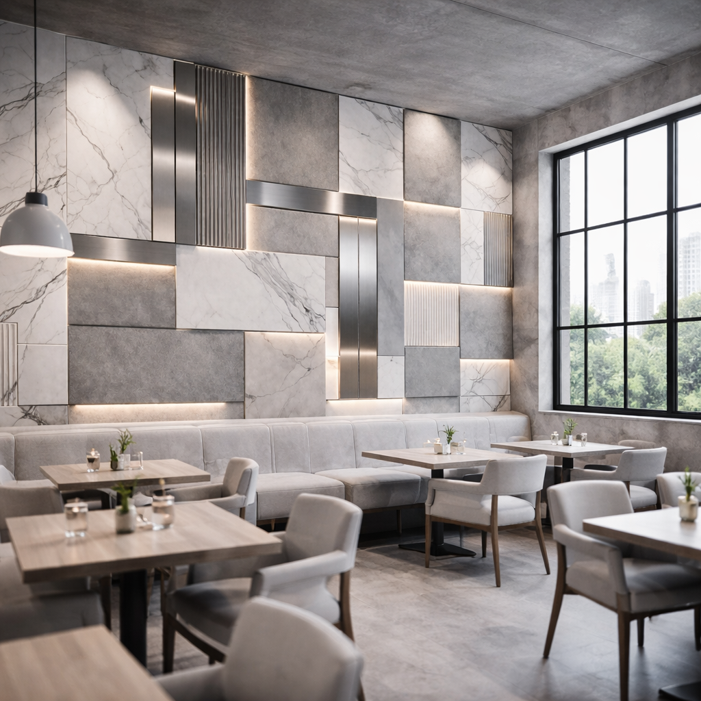 Marble & Metal Panel Wallpaper